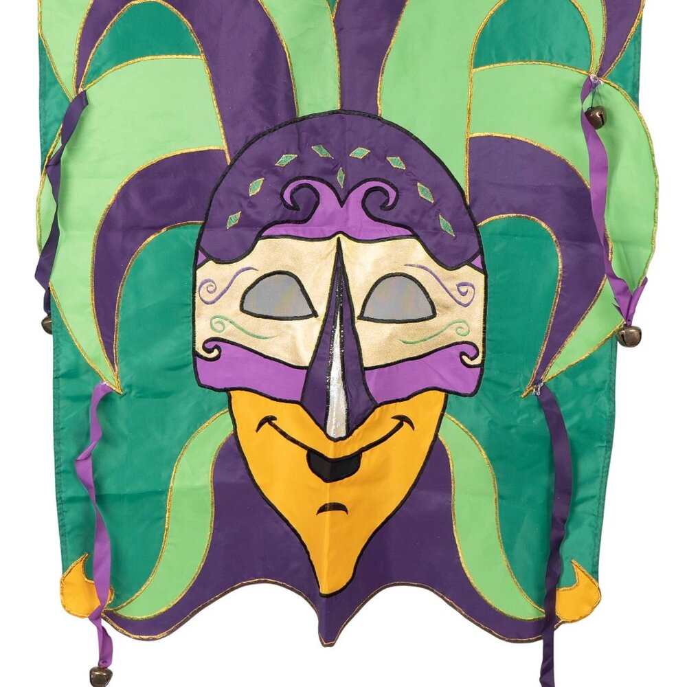 Mardi Gras Jester Bells Outdoor Hanging House Flag Decor Banner Green Purple - Picture 4 of 5